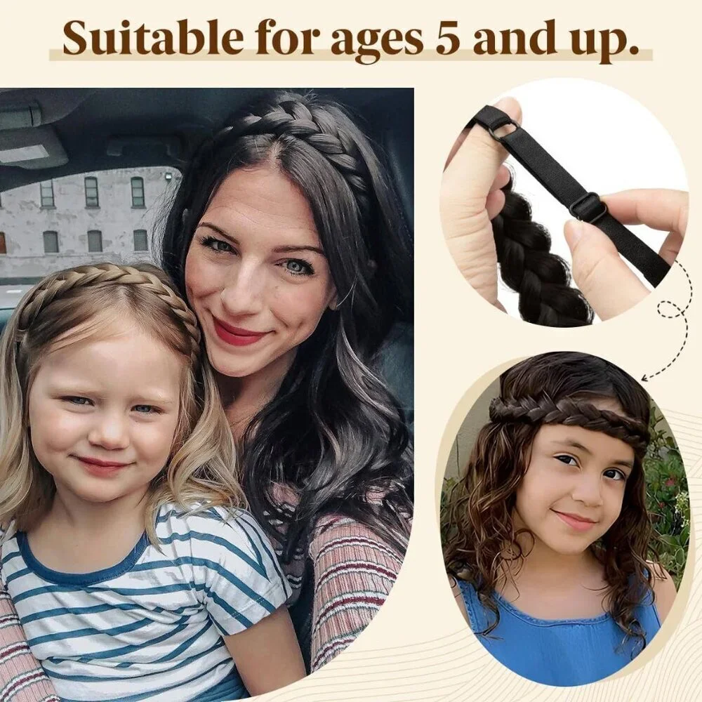 2PCs Braided Headbands Women Synthetic Hair Dual Use Elastic Comfortable